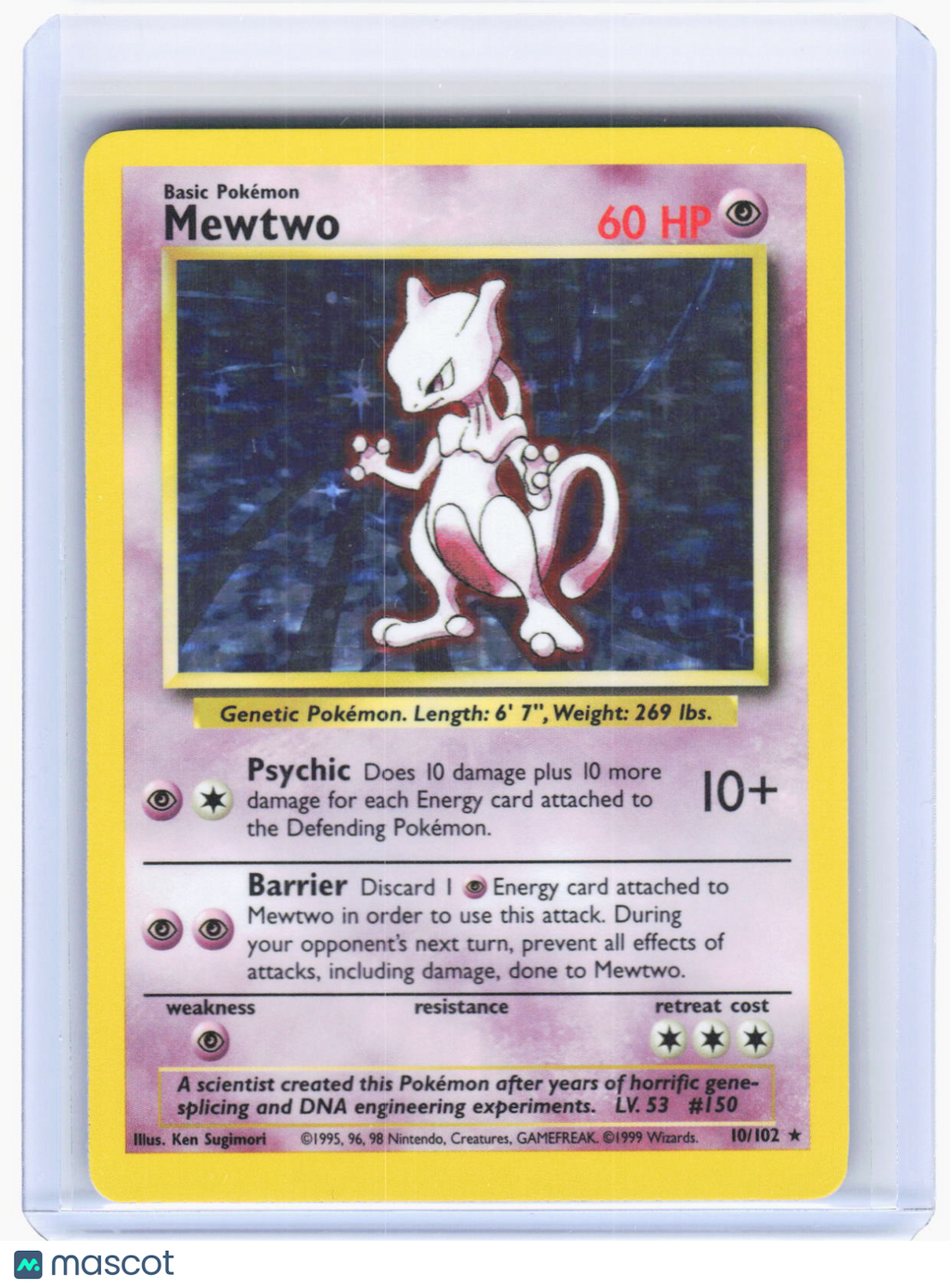 1999 Pokemon—Mewtwo #10/102 Base Set—Holo Rare Holo (Moderately Played)