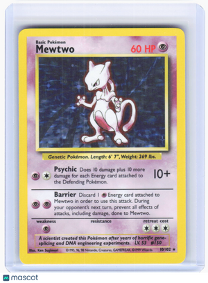 1999 Pokemon—Mewtwo #10/102 Base Set—Holo Rare Holo (Moderately Played)