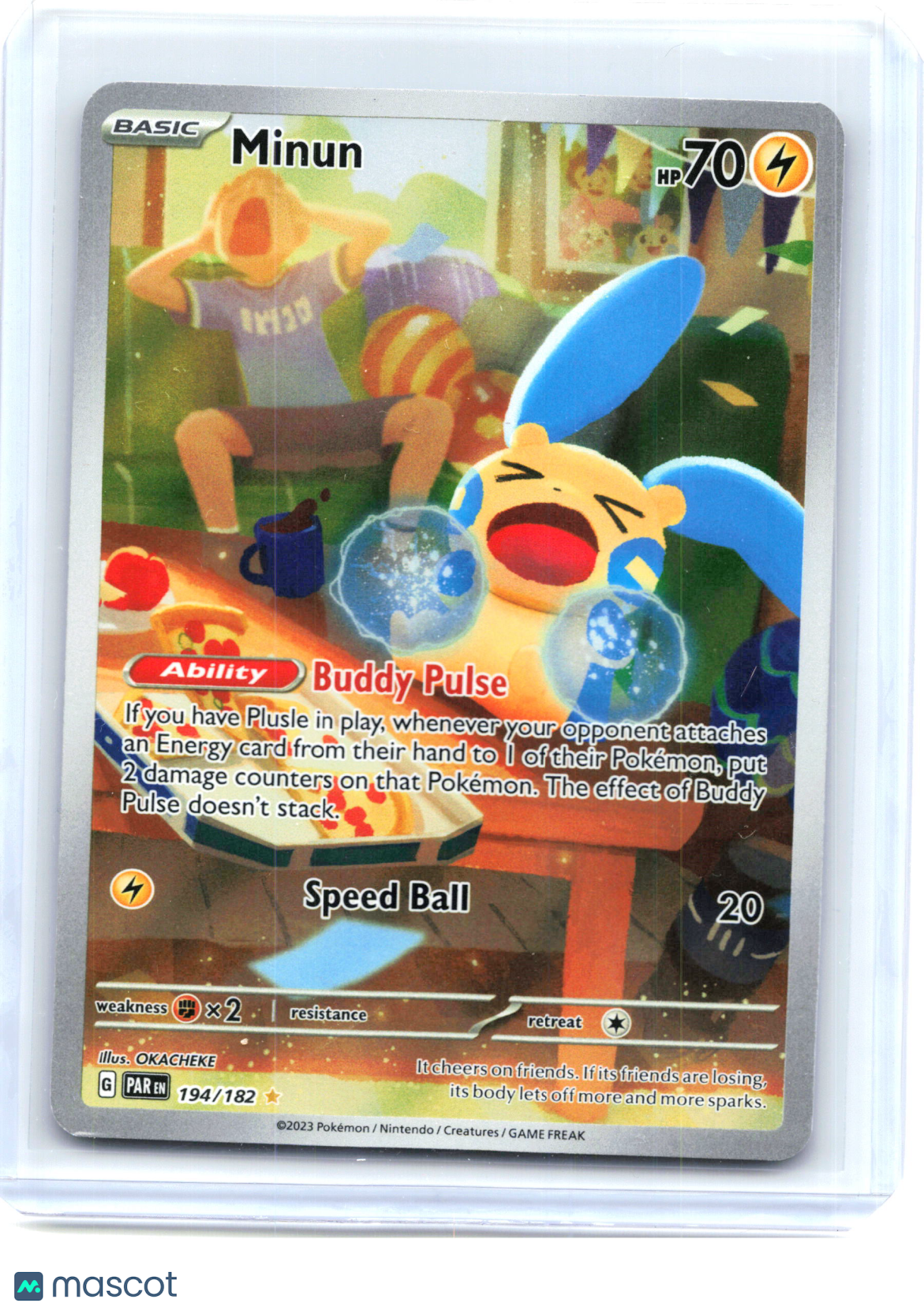 2023 Pokemon—Minun #194/182 Paradox Rift—Illustration Rare Holo [Lightly Played]