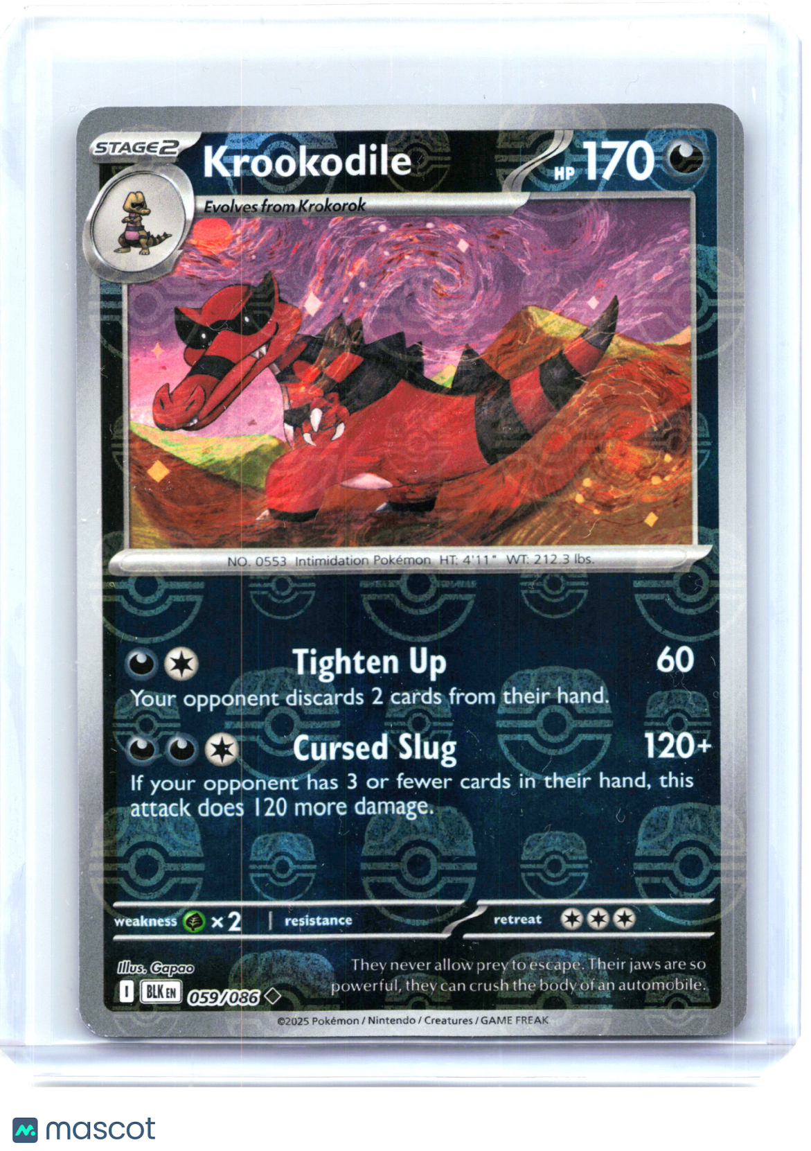 2025 Pokemon—Krookodile #059/086 Black Bolt—Uncommon Holo (Master Ball Pattern)