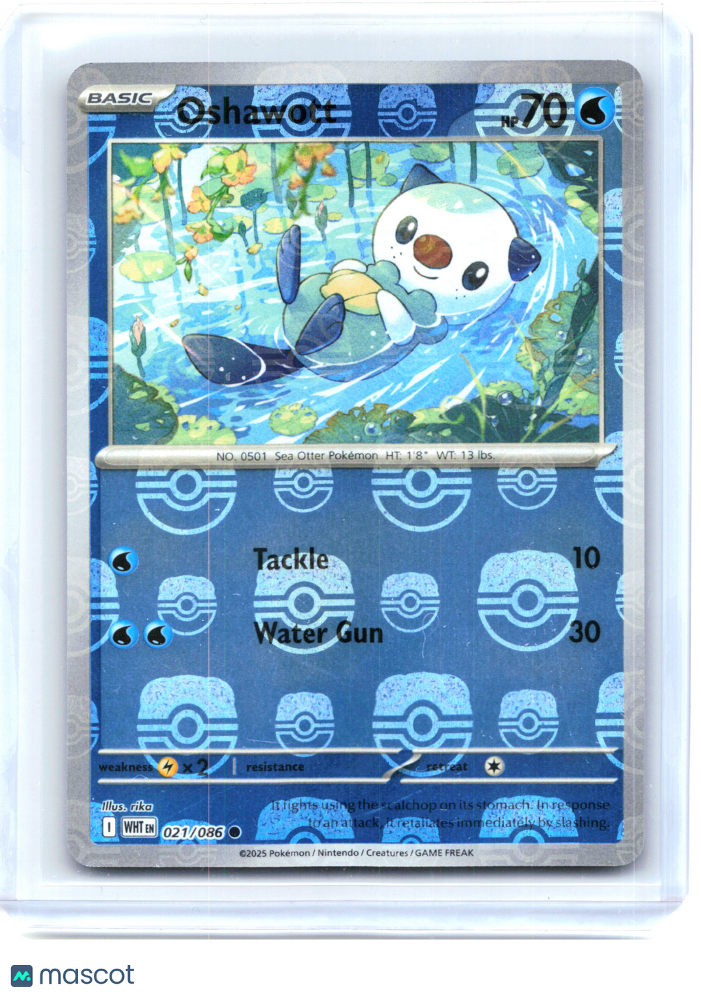 2025 Pokemon—Oshawott #21/86 White Flare—Common Holo (Master Ball Pattern)
