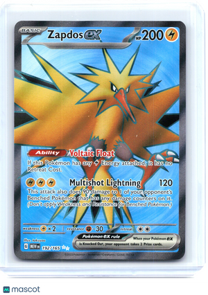 2023 Pokemon—Zapdos ex #192/165 Scarlet & Violet 151—Ultra Rare Holo