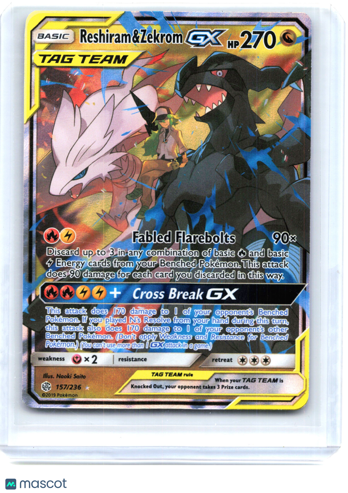 2019 Pokemon—Reshiram & Zekrom GX #157/236 Cosmic Eclipse—Ultra Rare Holo