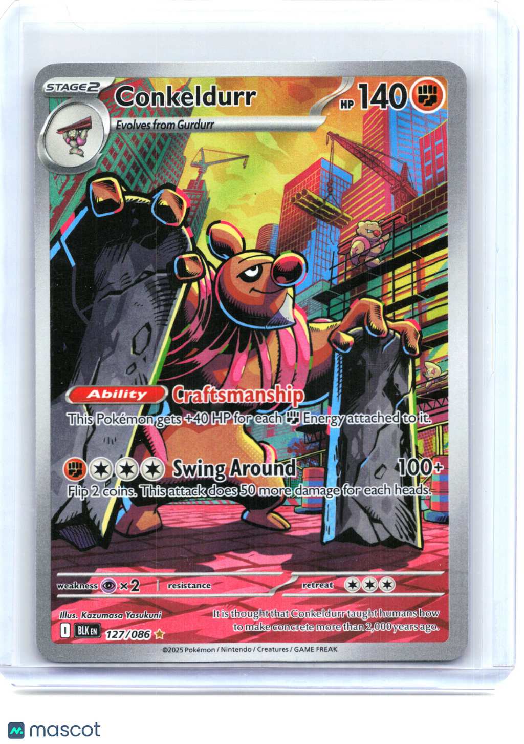 2025 Pokemon—Conkeldurr #127/086 Black Bolt—Illustration Rare Holo