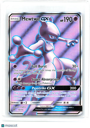2017 Pokemon—Mewtwo GX #72/73 Shining Legends—Ultra Rare Holo