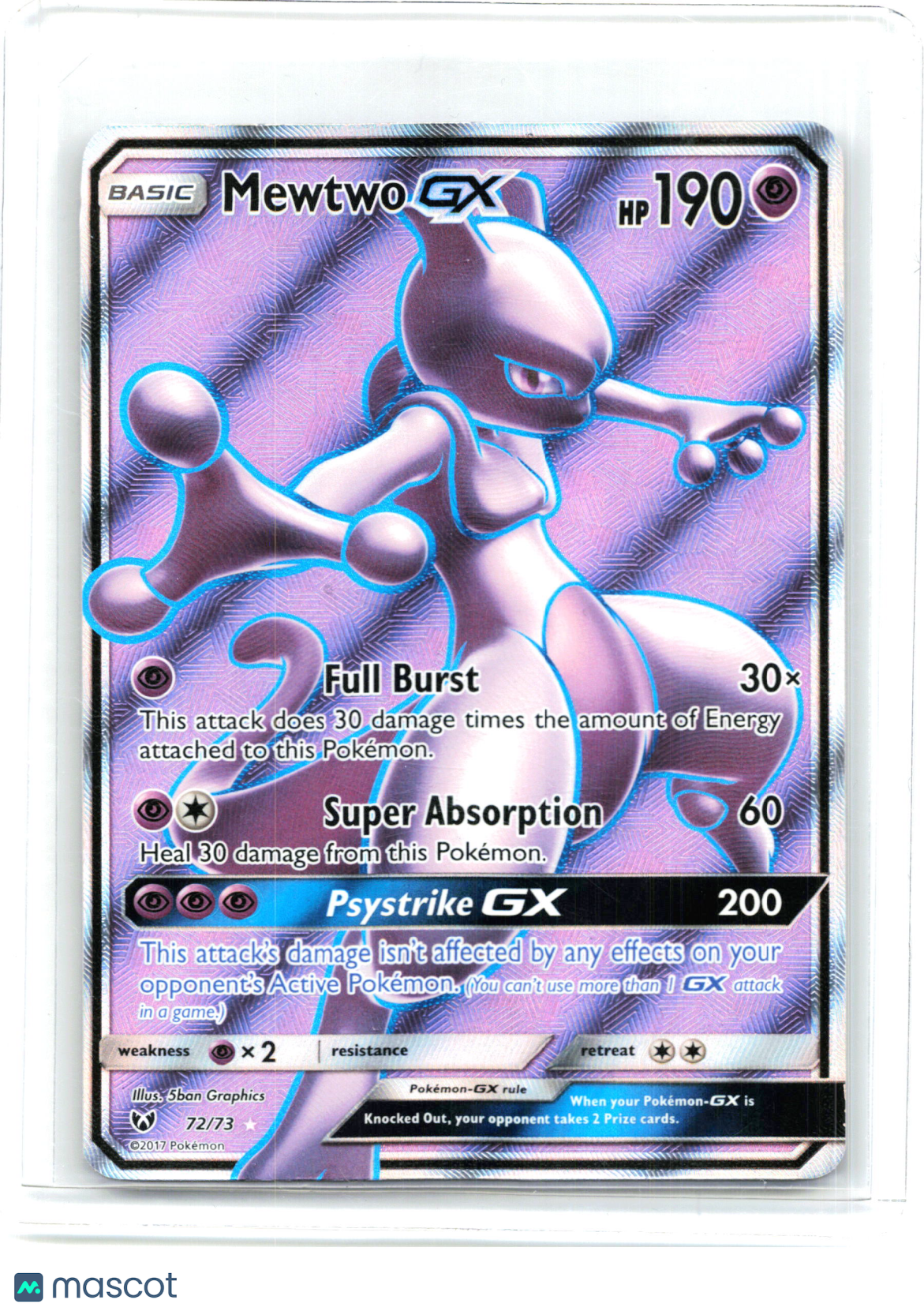 2017 Pokemon—Mewtwo GX #72/73 Shining Legends—Ultra Rare Holo