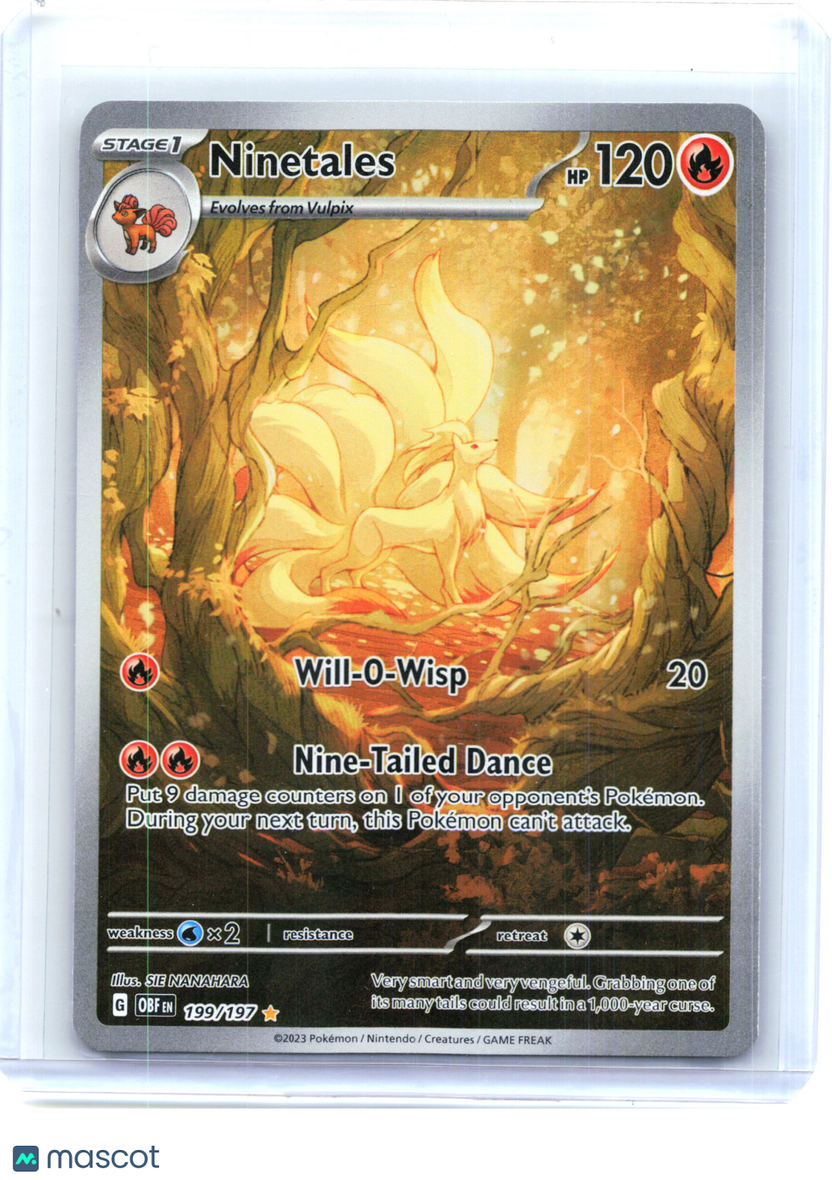 2023 Pokemon—Ninetales #199/197 Obsidian Flames—Illustration Rare Holo