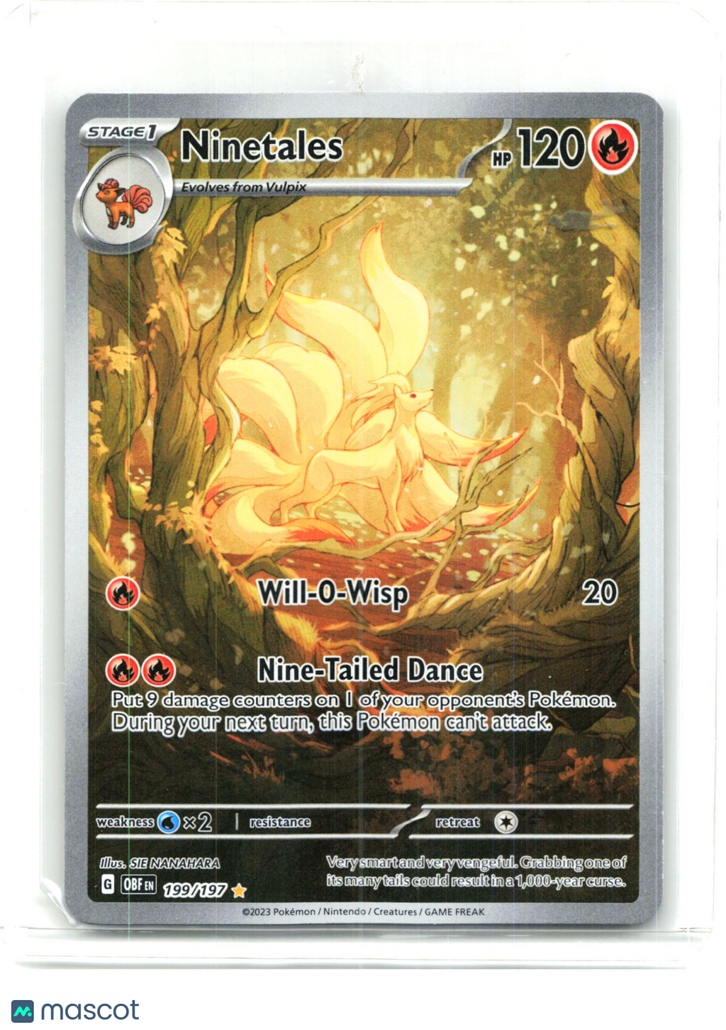 2023 Pokemon—Ninetales #199/197 Obsidian Flames—Illustration Rare Holo