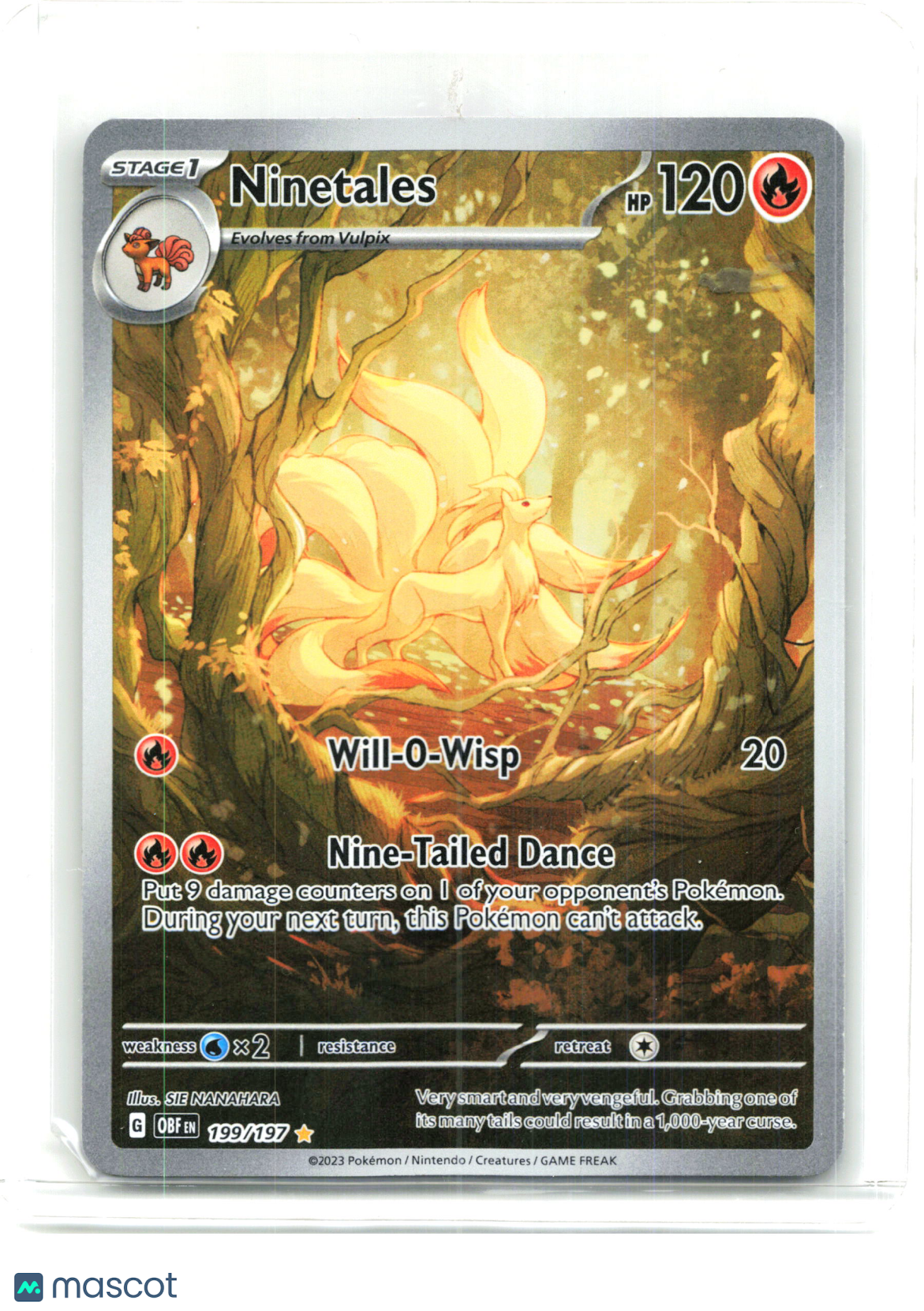 2023 Pokemon—Ninetales #199/197 Obsidian Flames—Illustration Rare Holo