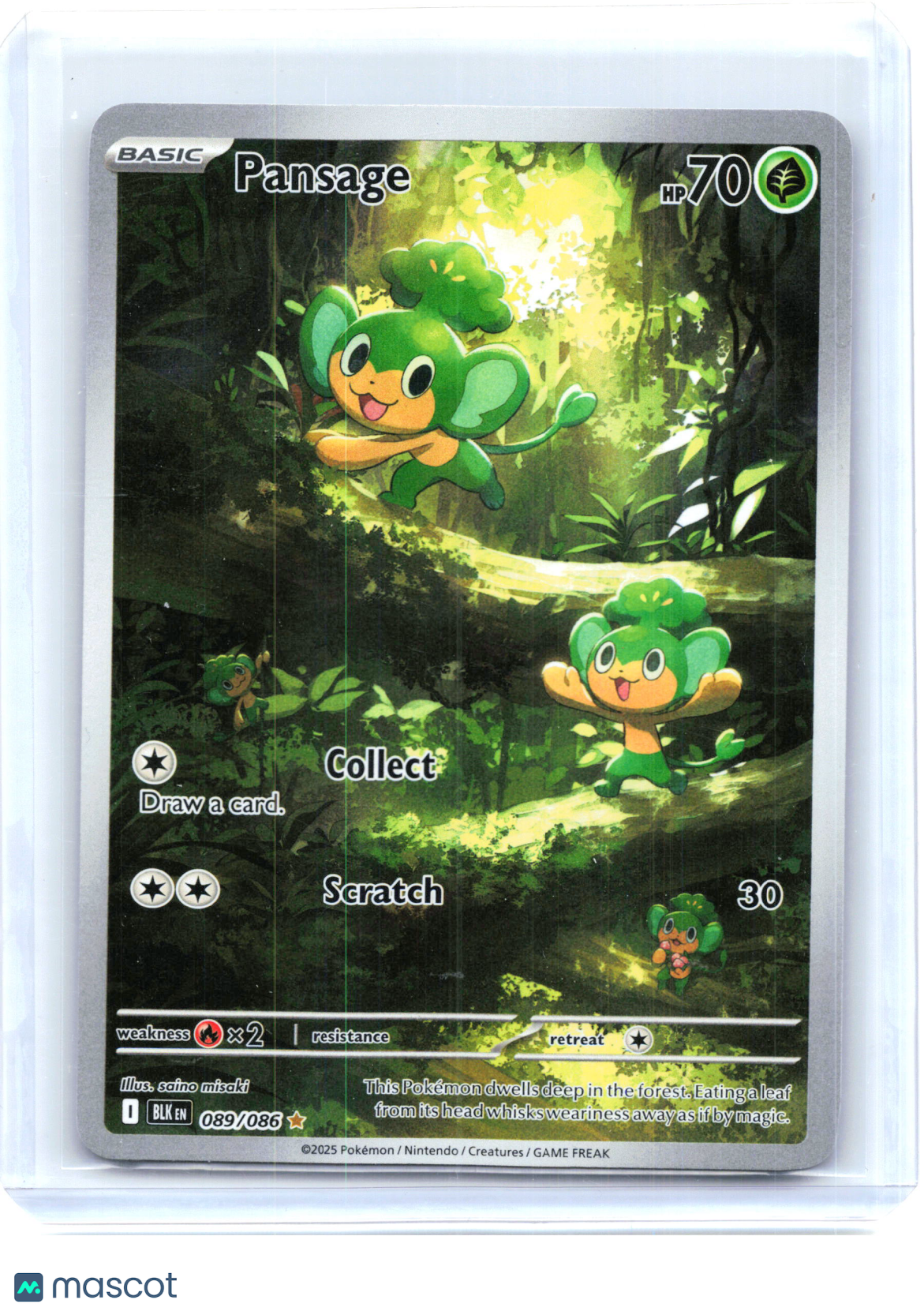 2025 Pokemon—Pansage #089/086 Black Bolt—Illustration Rare Holo