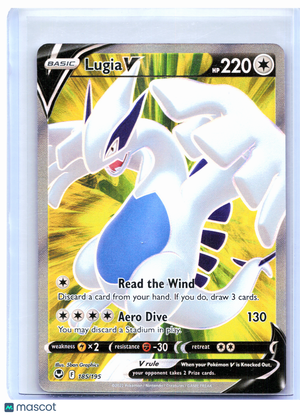 2022 Pokemon—Lugia V (Full Art) #185/195 Silver Tempest—Ultra Rare Holo