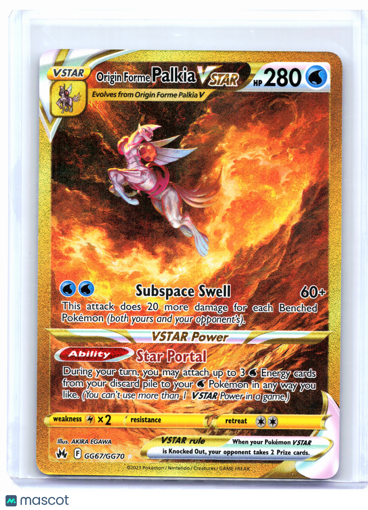 2023 Pokemon—Origin Forme Palkia VSTAR #GG67/GG70 CRZ:GG—Secret Rare Holo