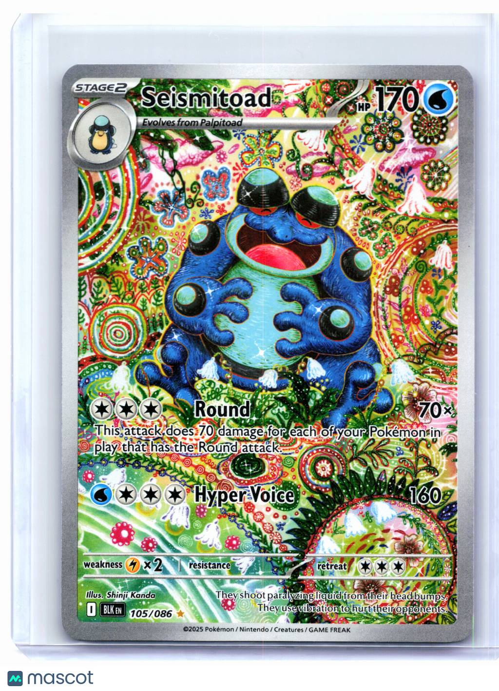 2025 Pokemon—Seismitoad #105/086 Black Bolt—Illustration Rare Holo