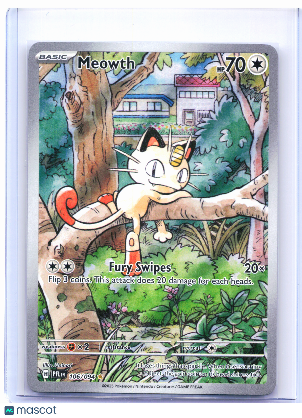 2025 Pokemon—Meowth #106/094 Phantasmal Flames—Illustration Rare Holo