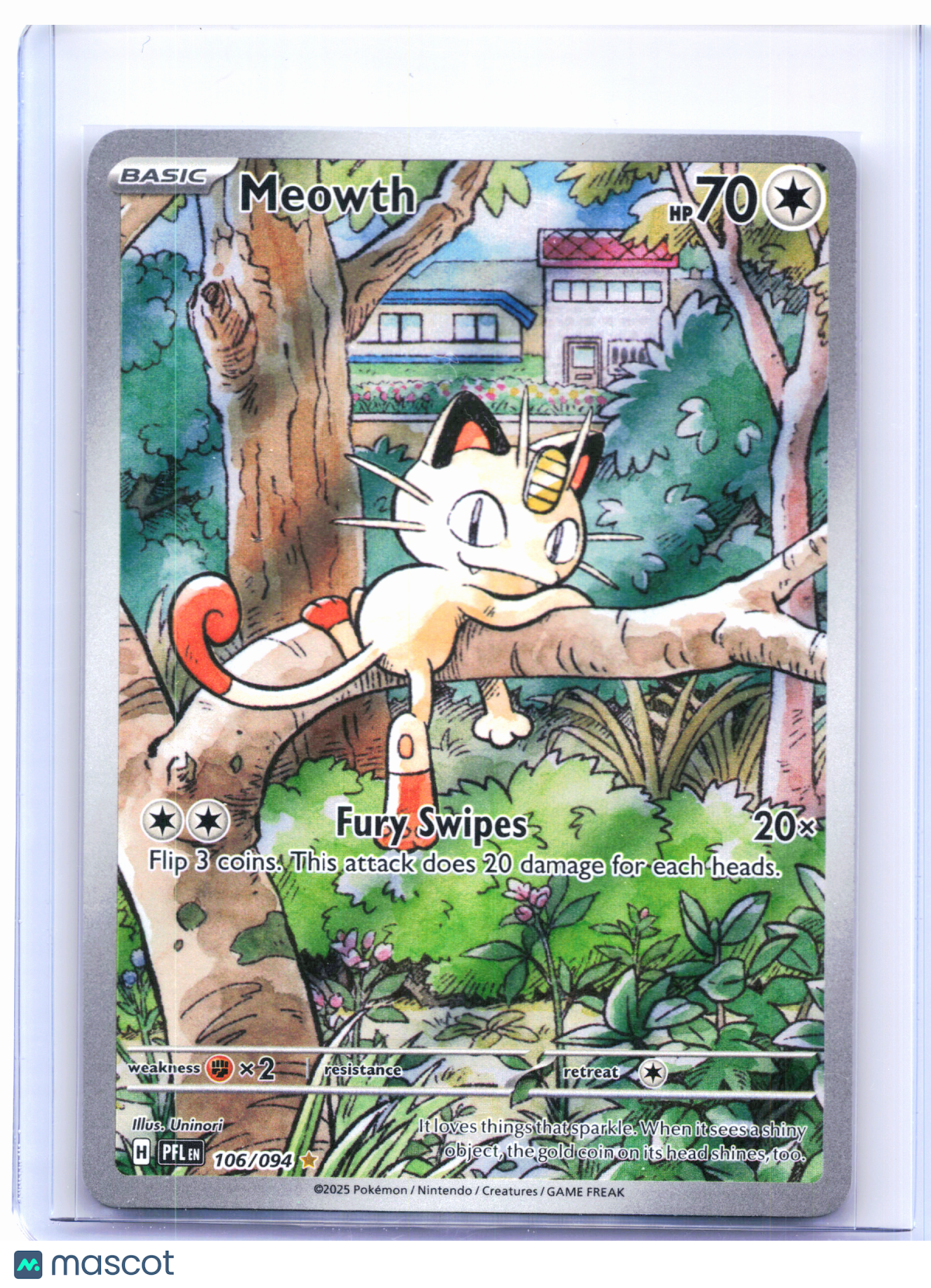 2025 Pokemon—Meowth #106/094 Phantasmal Flames—Illustration Rare Holo