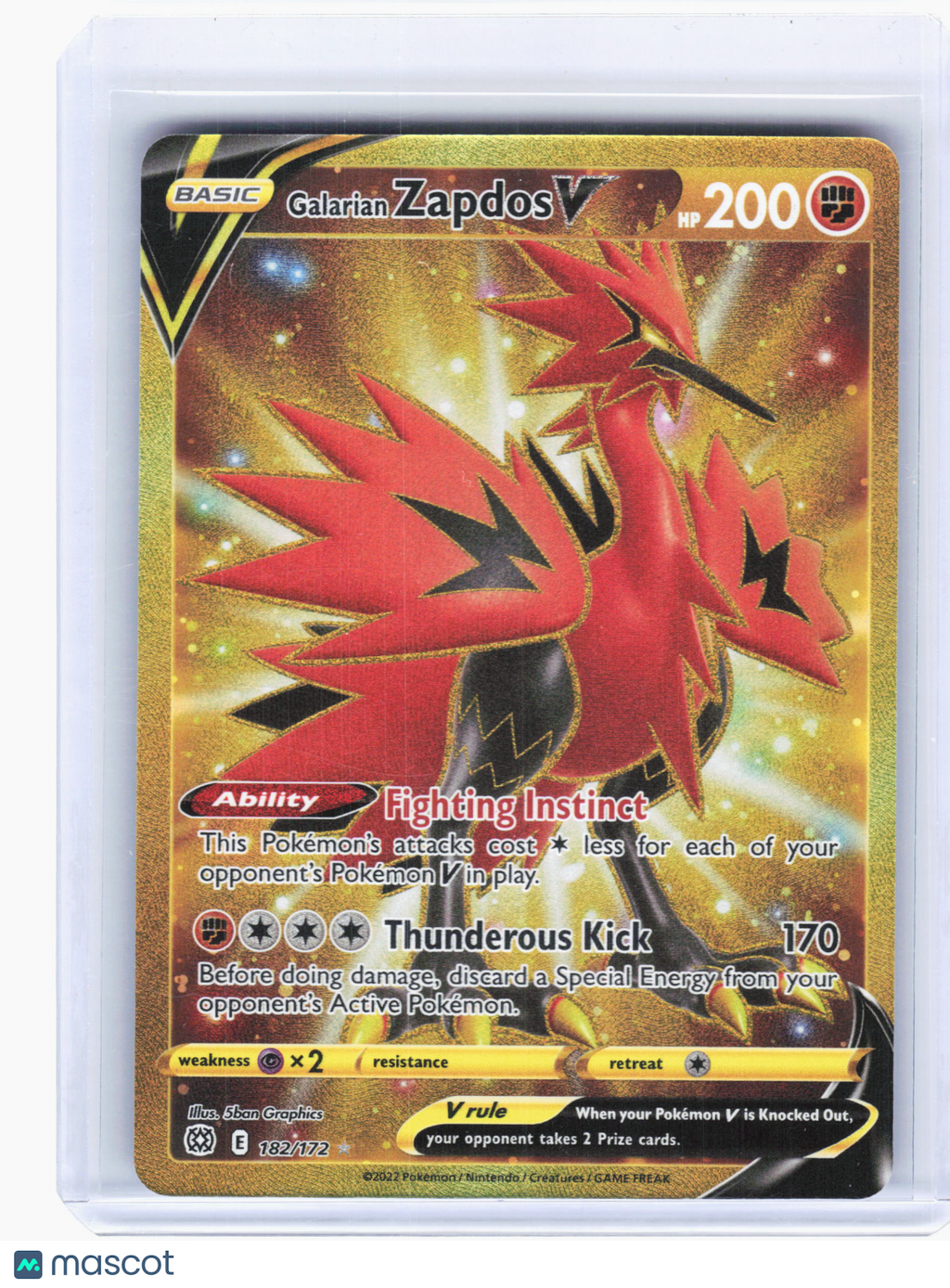 2022 Pokemon—Galarian Zapdos V #182 Brilliant Stars—Secret Rare Holo
