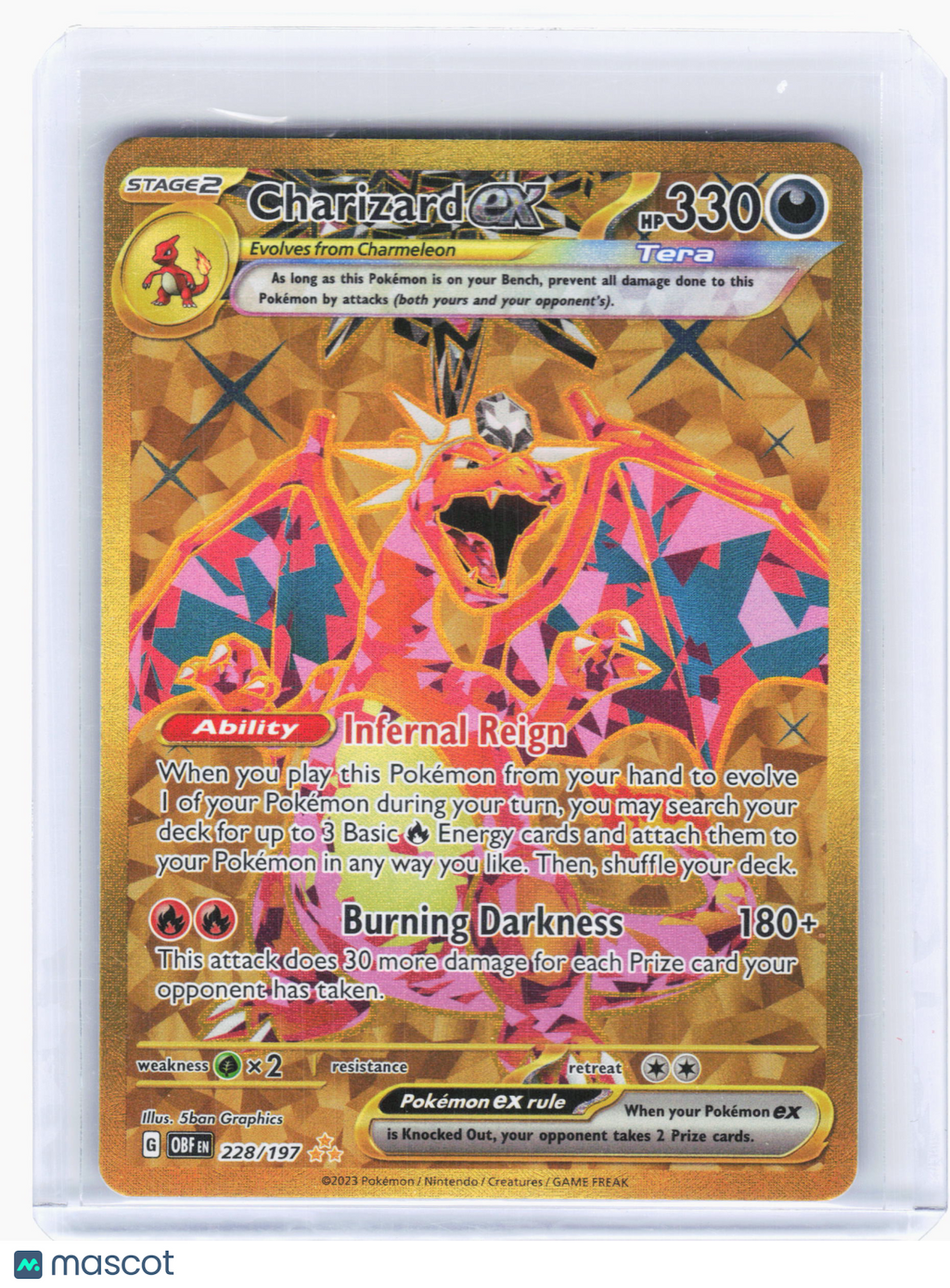2023 Pokemon—Charizard ex #228 Obsidian Flames—Hyper Rare Holo