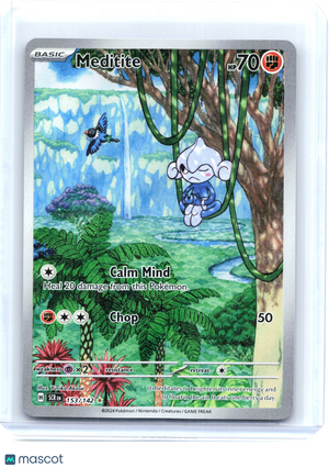 2024 Pokemon—Meditite #153/142 Stellar Crown—Illustration Rare Holo