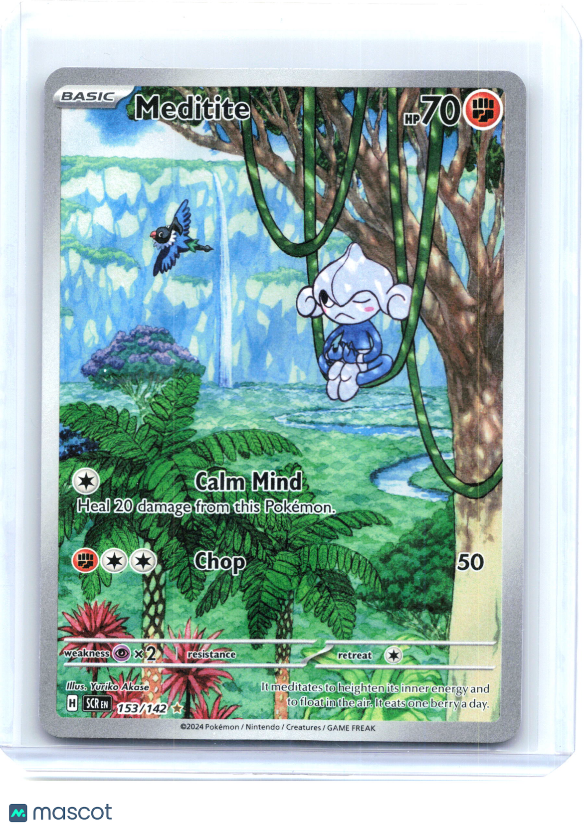 2024 Pokemon—Meditite #153/142 Stellar Crown—Illustration Rare Holo