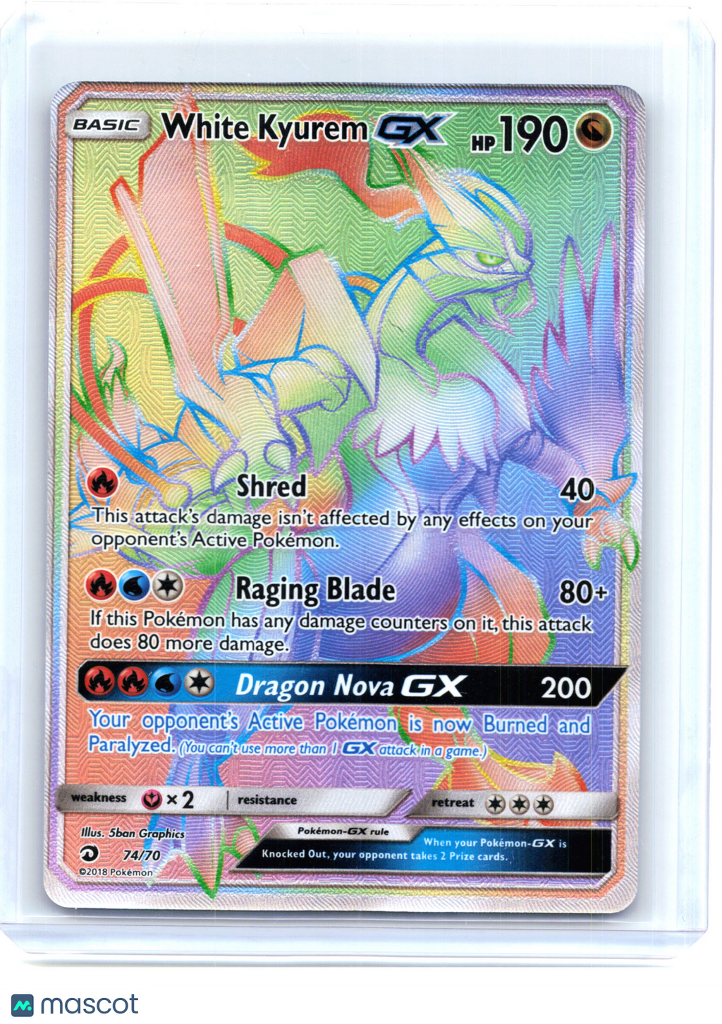 2018 Pokemon—White Kyurem GX #74/70 Dragon Majesty—Secret Rare Holo