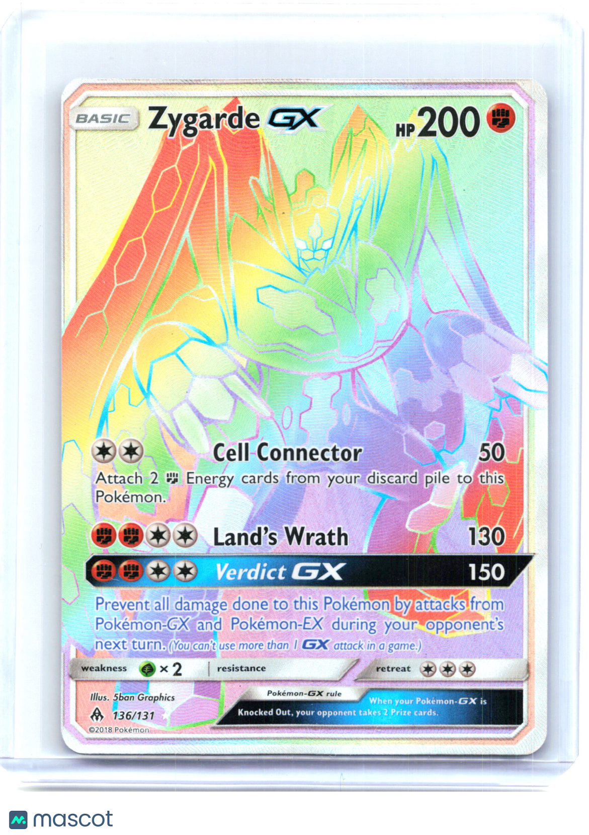 2018 Pokemon—Zygarde GX #136/131 Forbidden Light—Secret Rare Holo [LP]