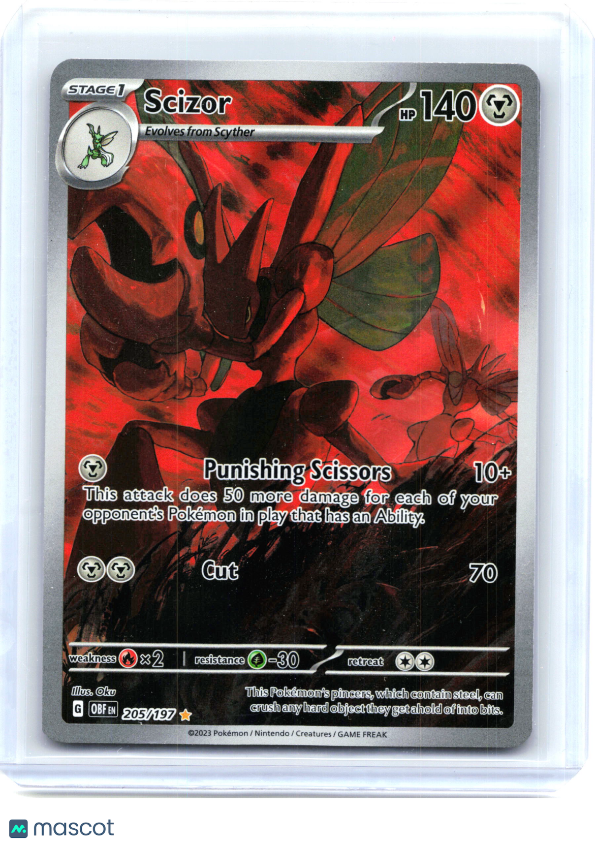 2023 Pokemon—Scizor #205/197 Obsidian Flames—Illustration Rare Holo