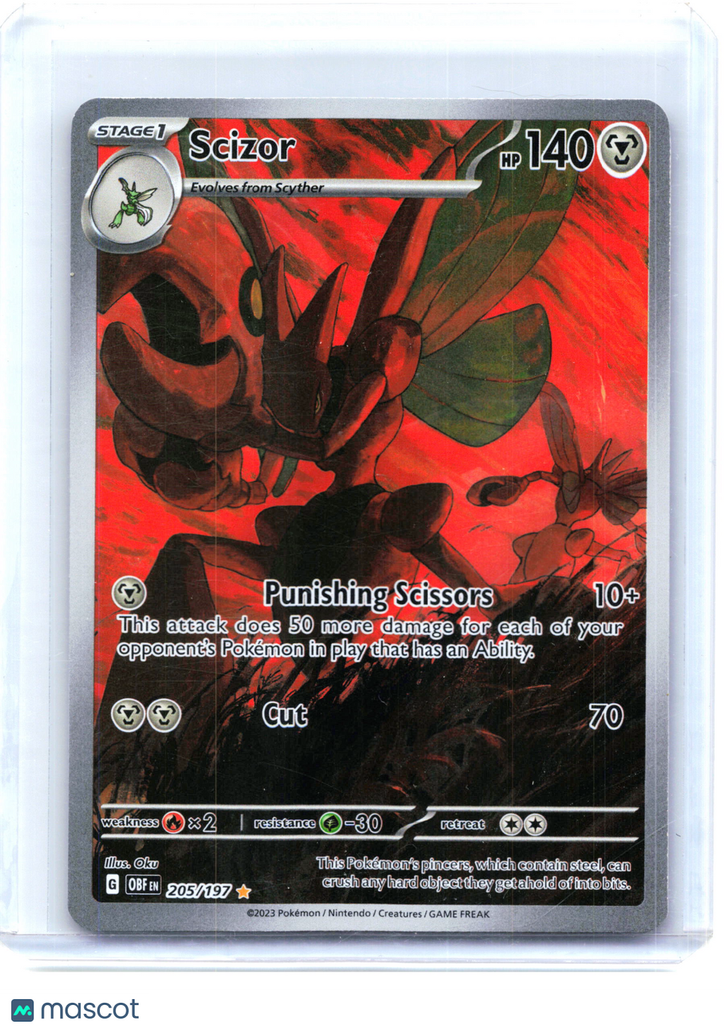 2023 Pokemon—Scizor #205/197 Obsidian Flames—Illustration Rare Holo