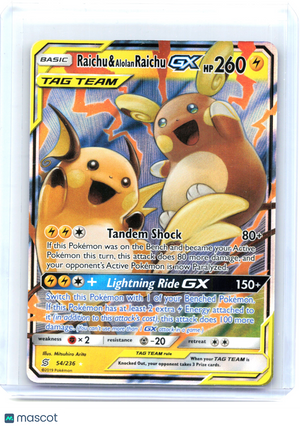 2019 Pokemon—Raichu & Alolan Raichu GX #54/236 Unified Minds—Ultra Rare Holo