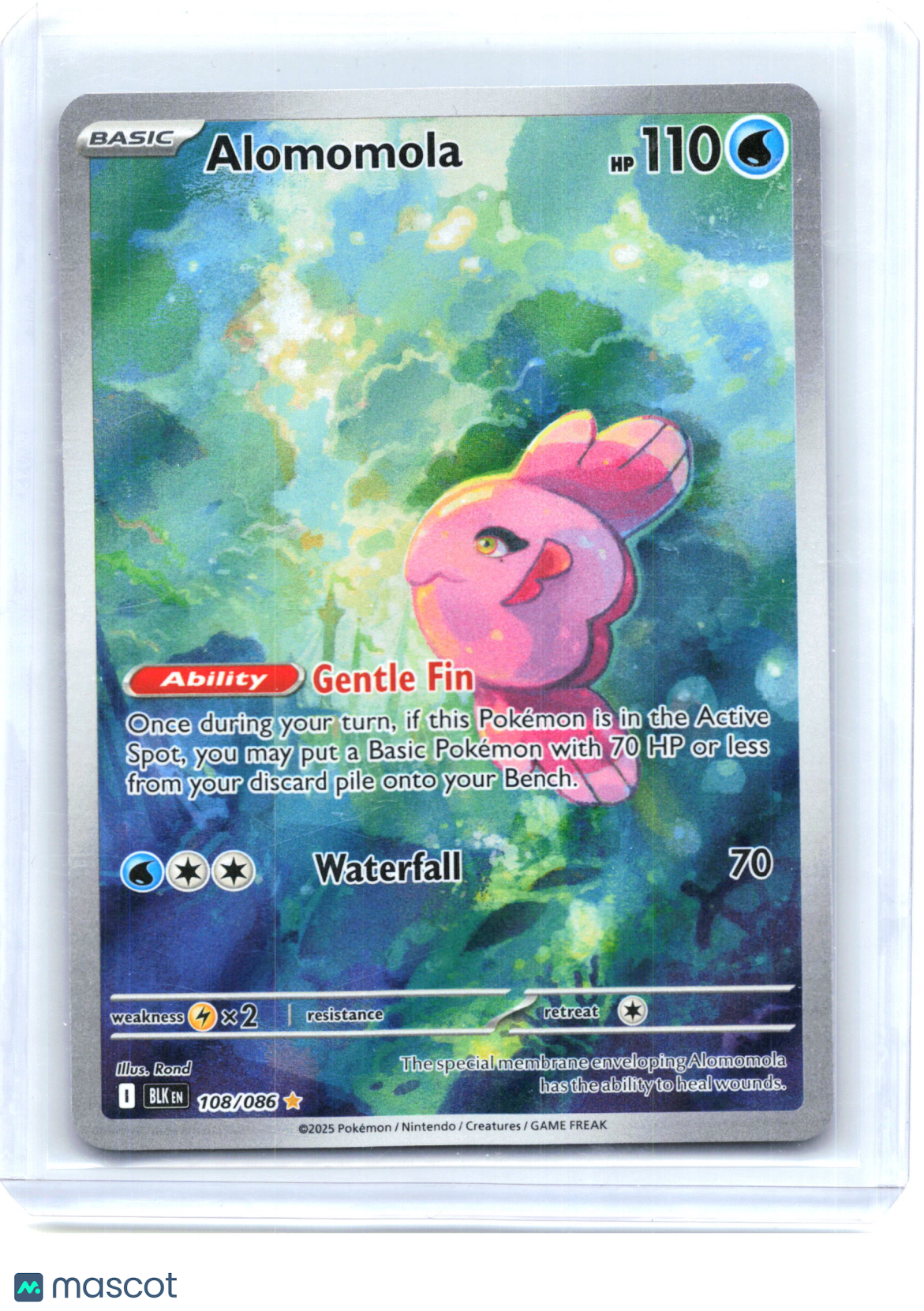 2025 Pokemon—Alomomola #108/086 Black Bolt—Illustration Rare Holo