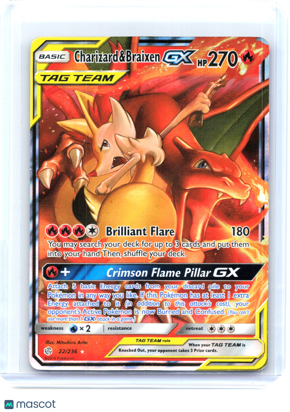 2019 Charizard & Braixen GX #22/236 Cosmic Eclipse—Ultra Rare Holo [MP]