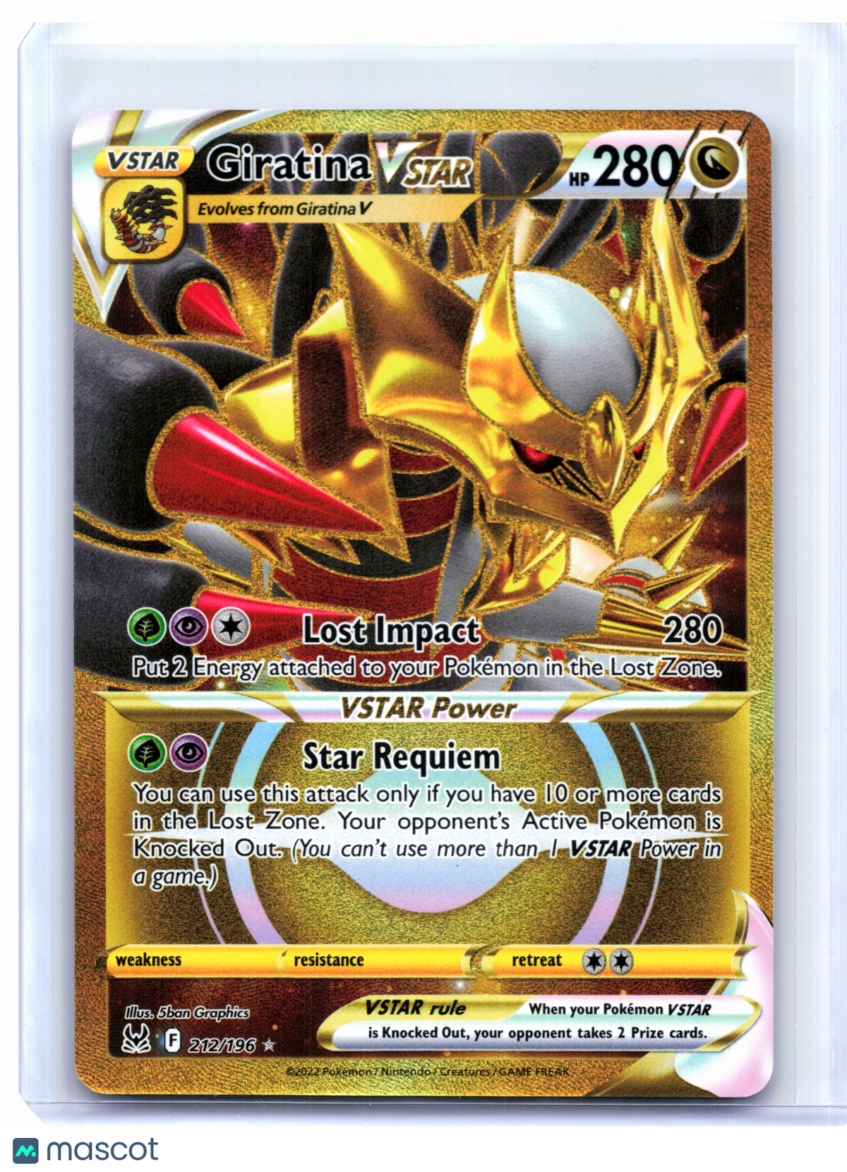 2022 Pokemon—Giratina VSTAR #212/196 Lost Origin—Secret Rare Holo