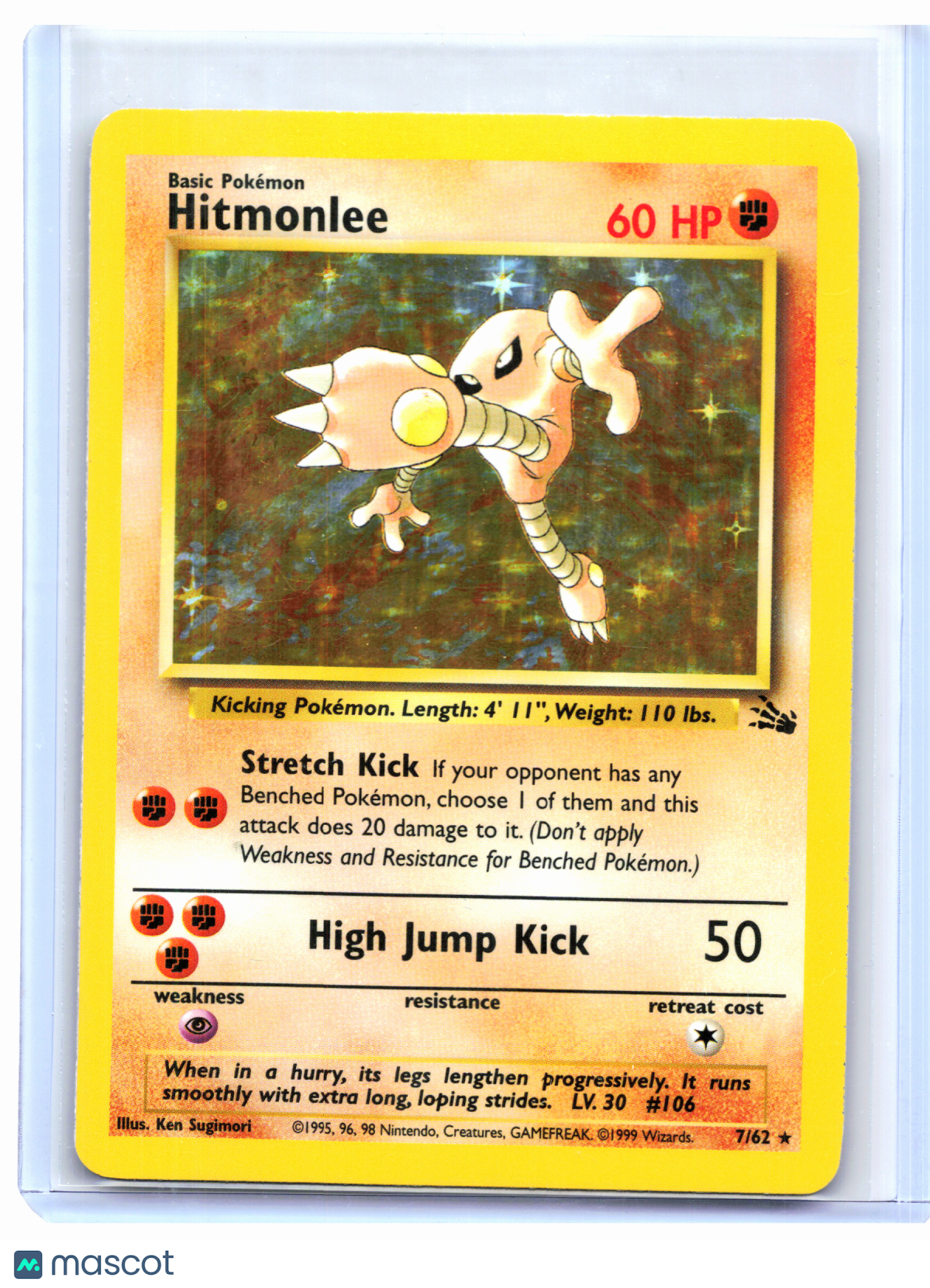 1999 Pokemon—Hitmonlee #7/62 Fossil—Holo Rare [Lightly Played]