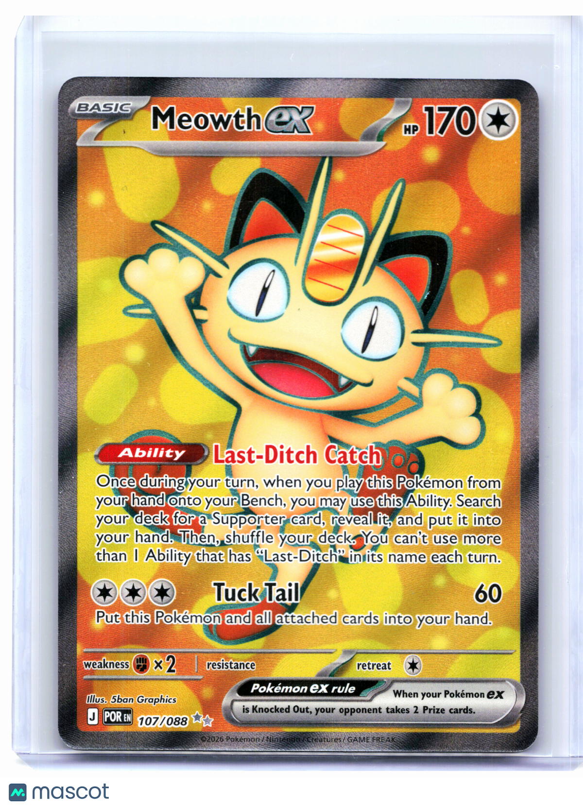 2026 Pokemon—Meowth ex #107/088 Perfect Order—Ultra Rare Holo [Lightly Played]