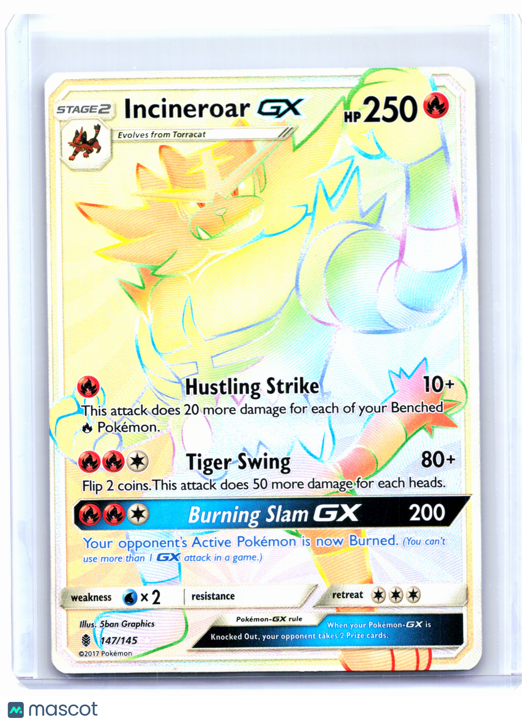 2017 Pokemon—Incineroar GX #147/145 Guardians Rising—Secret Rare Rainbow [LP]