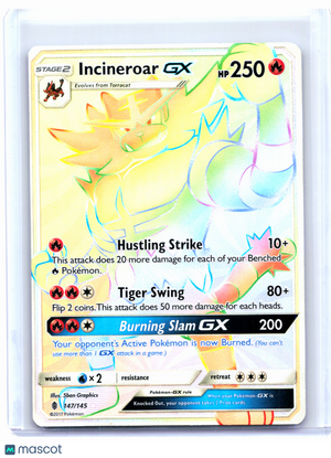 2017 Pokemon—Incineroar GX #147/145 Guardians Rising—Secret Rare Rainbow [LP]