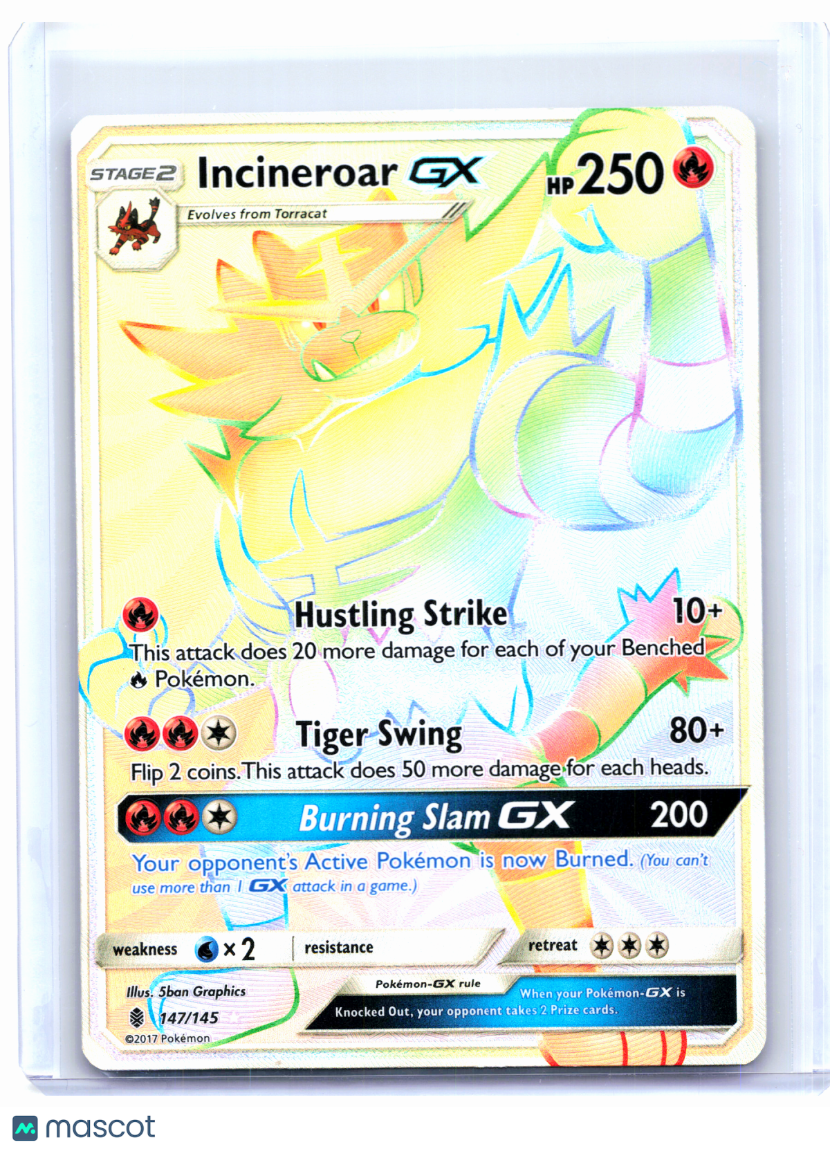 2017 Pokemon—Incineroar GX #147/145 Guardians Rising—Secret Rare Rainbow [LP]