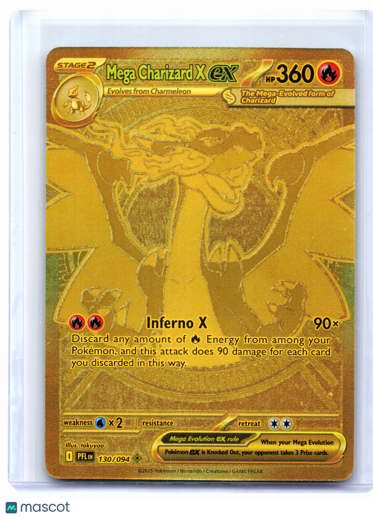 2025 Pokemon—Mega Charizard X ex #130/094 PFL—Mega Hyper Rare Gold [LP]