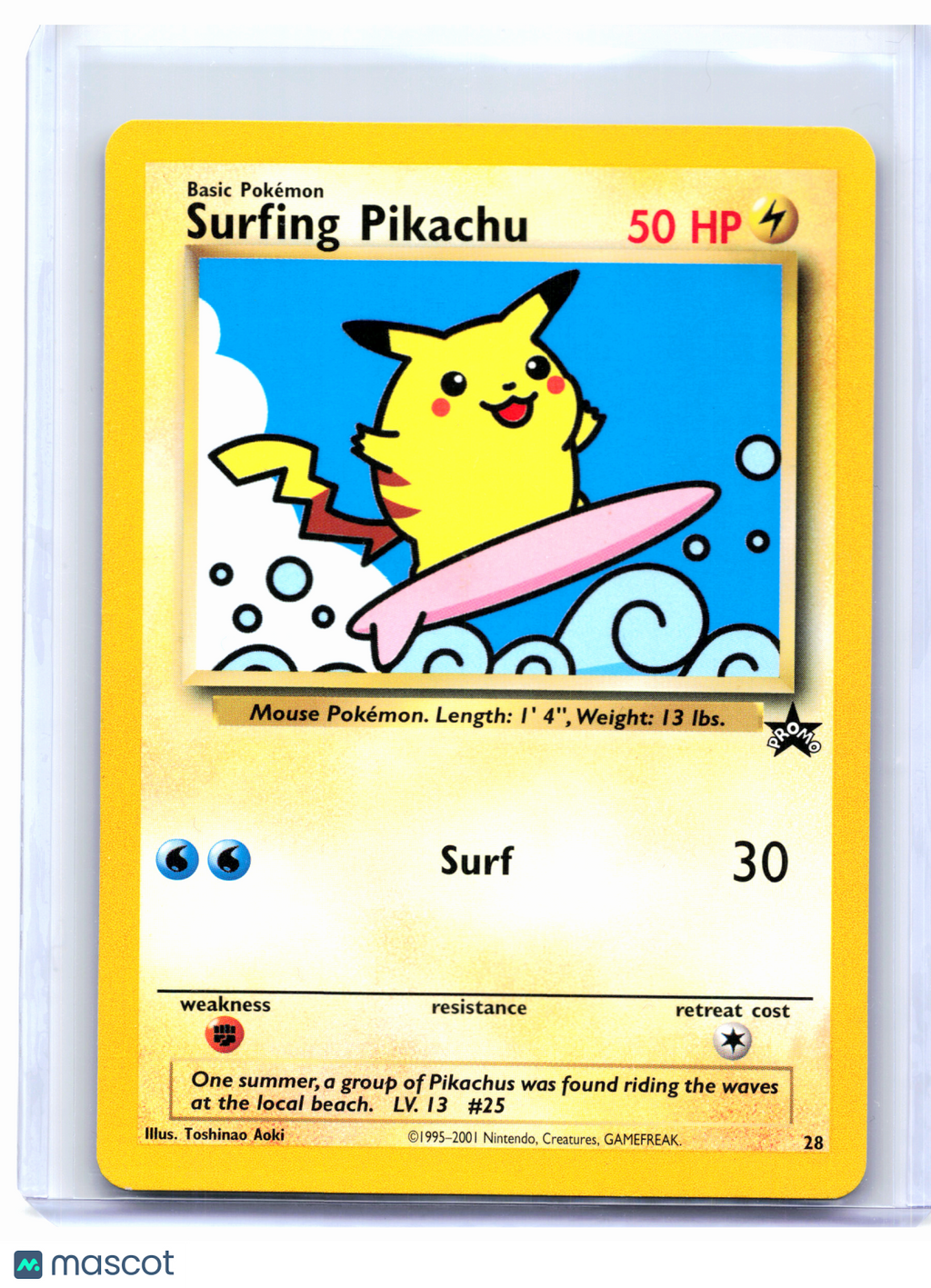 2001 Pokemon—Surfing Pikachu #28 Wizards—Black Star Promo Nonholo [MP]