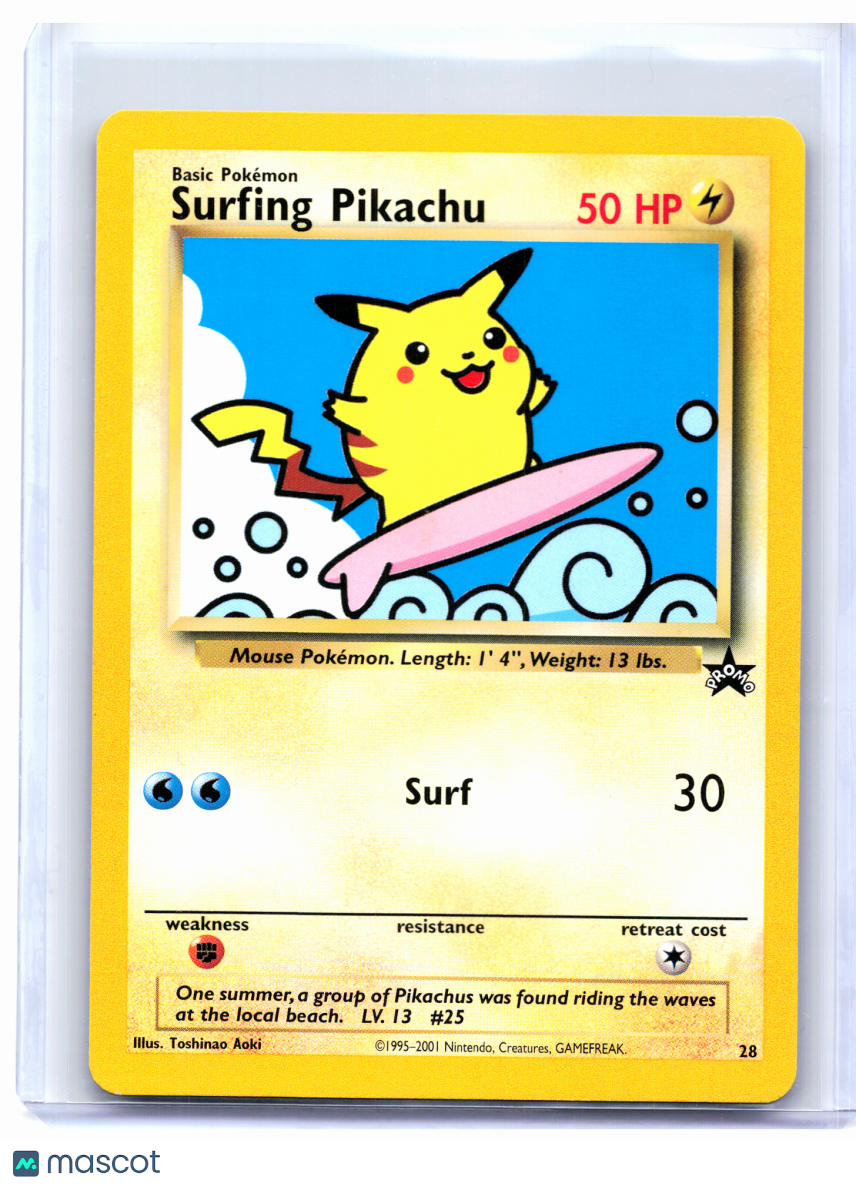 2001 Pokemon—Surfing Pikachu #28 Wizards—Black Star Promo Nonholo [MP]