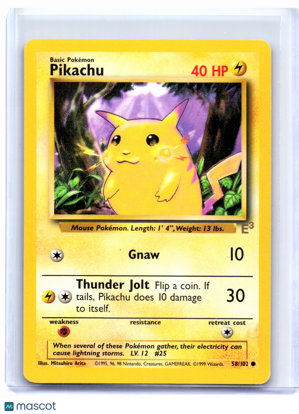 1999 Pokemon—Pikachu (E3 Stamped) #58/102 MCAP—Promo Nonholo [Heavily Played]