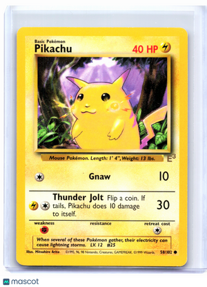 1999 Pokemon—Pikachu (E3 Stamped) #58/102 MCAP—Promo Nonholo [Heavily Played]