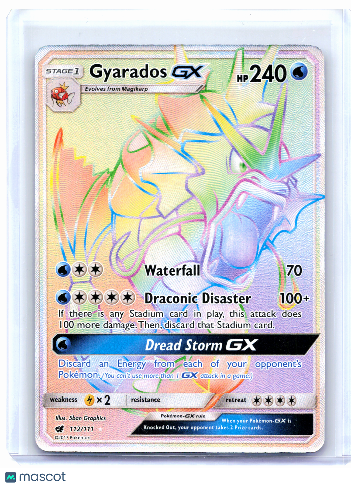 2017 Pokemon—Gyarados GX #112/111 Crimson Invasion—Secret Rare Rainbow [LP]
