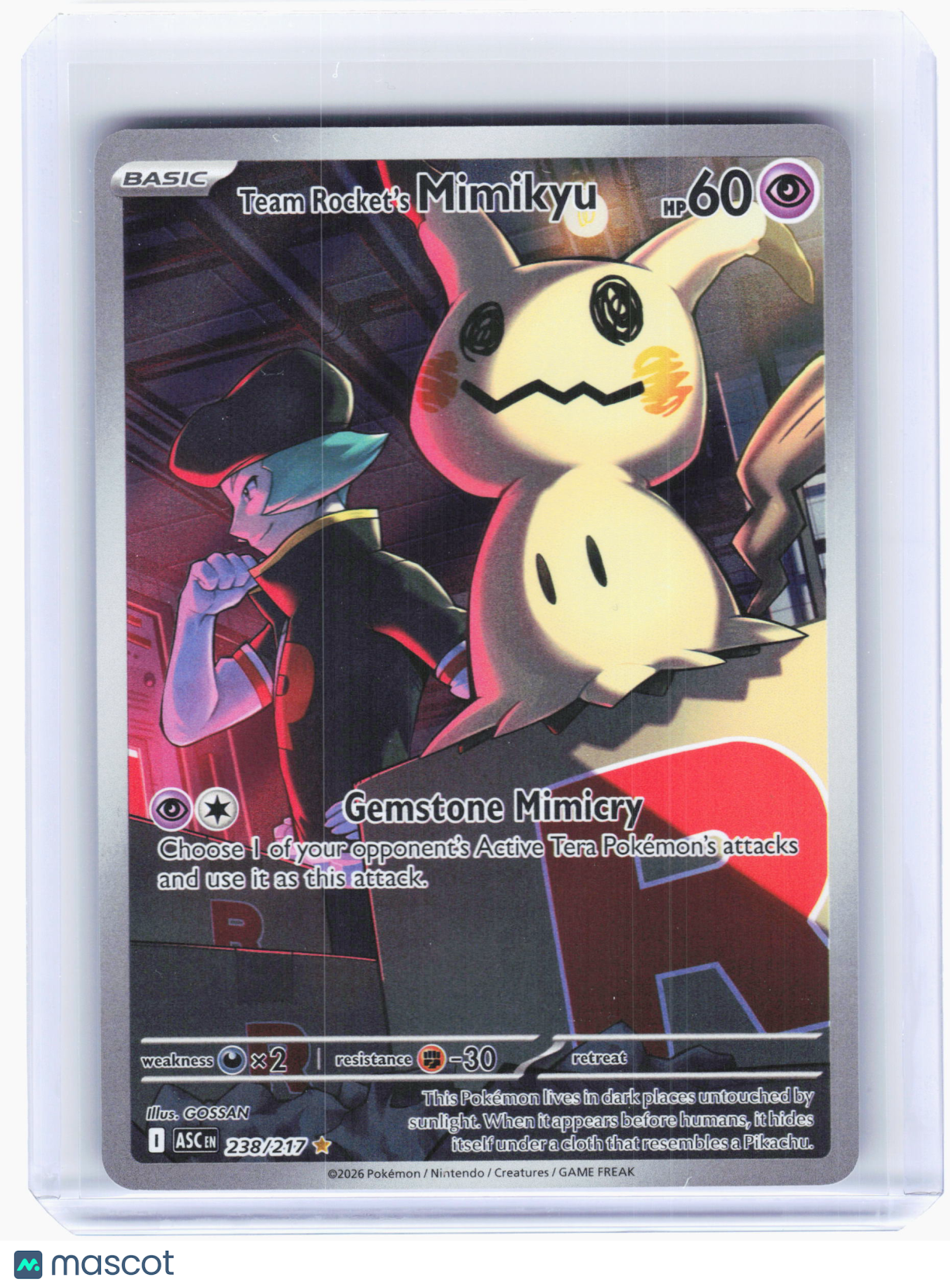 2026 Pokemon—Team Rocket's Mimikyu #238 Ascended Heroes—Illustration Rare Holo