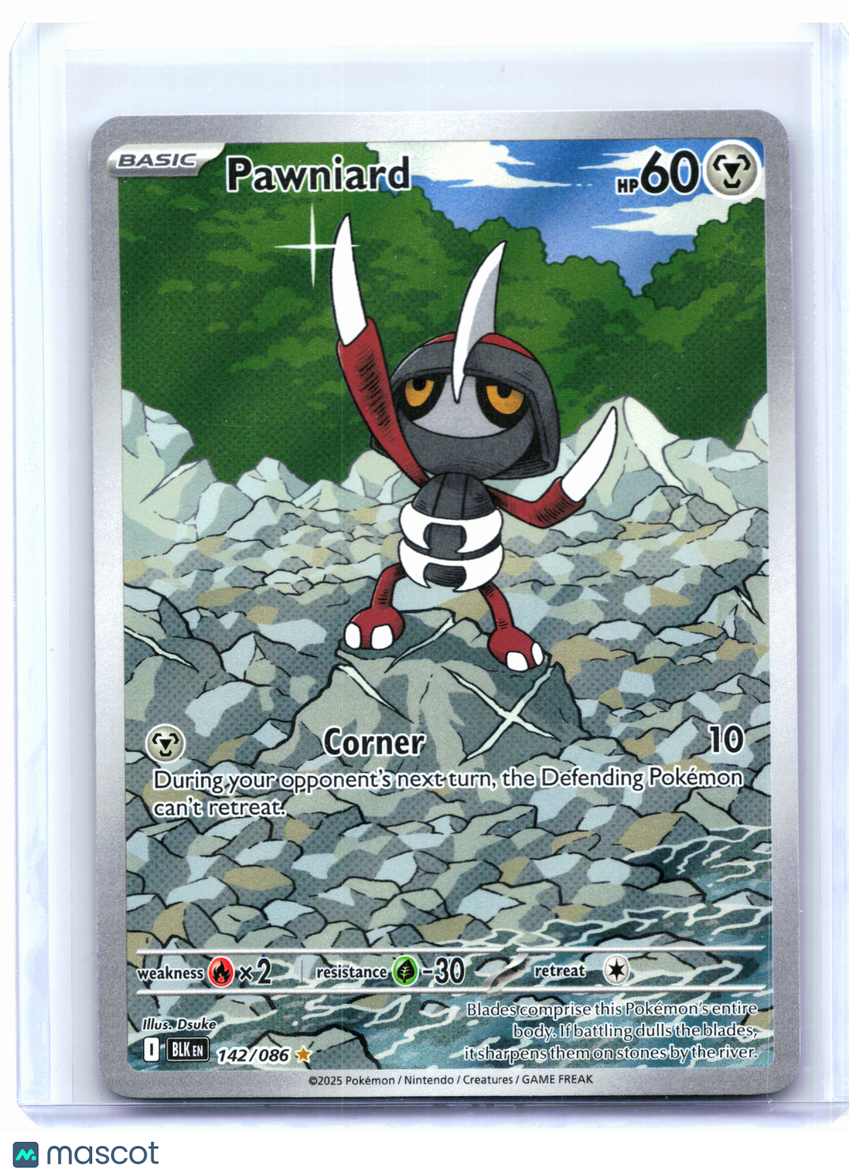 2025 Pokemon—Pawniard #142/086 Black Bolt—Illustration Rare Holo