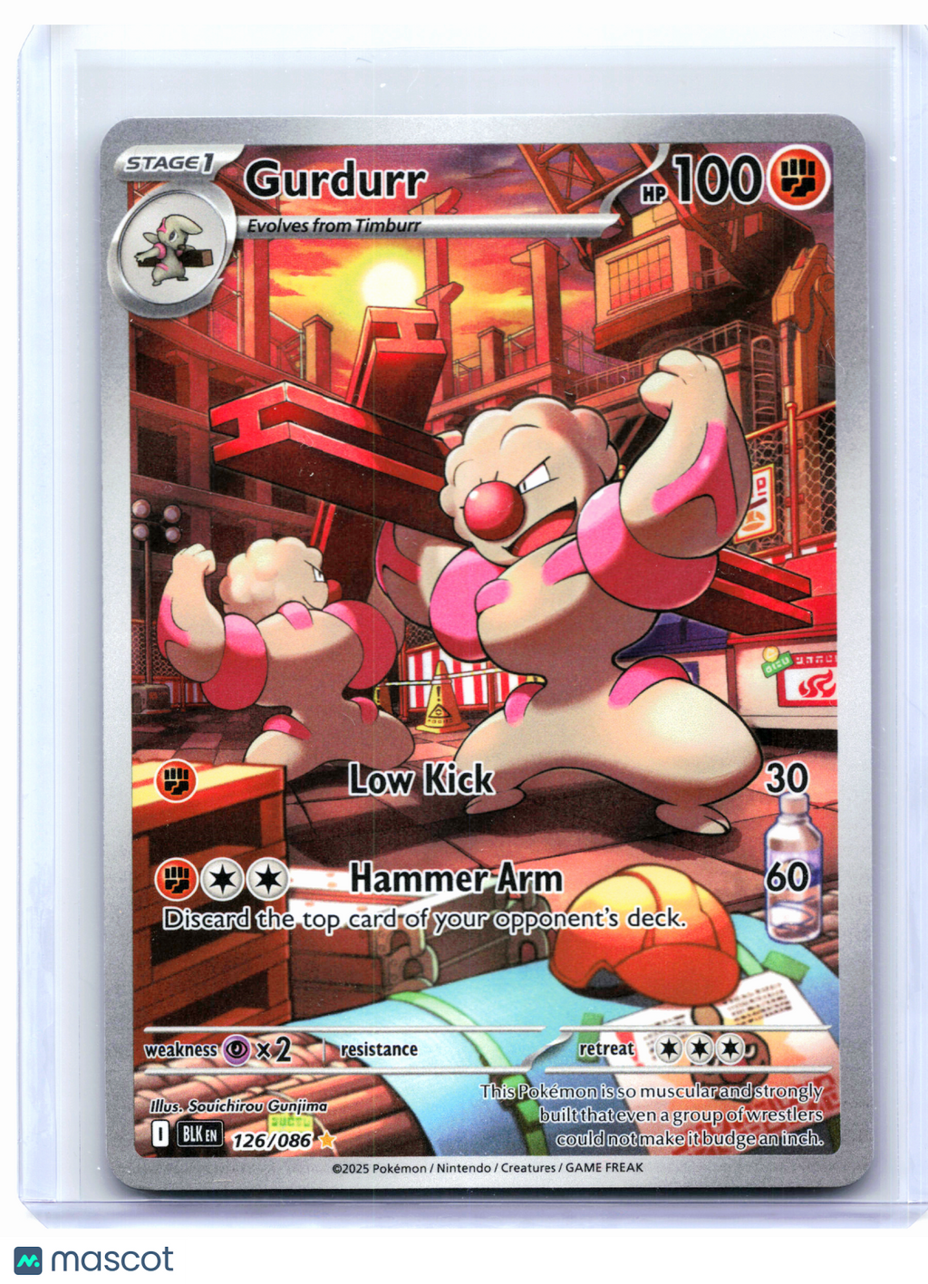 2025 Pokemon—Gurdurr #126/086 Black Bolt—Illustration Rare Holo [Lightly Played]