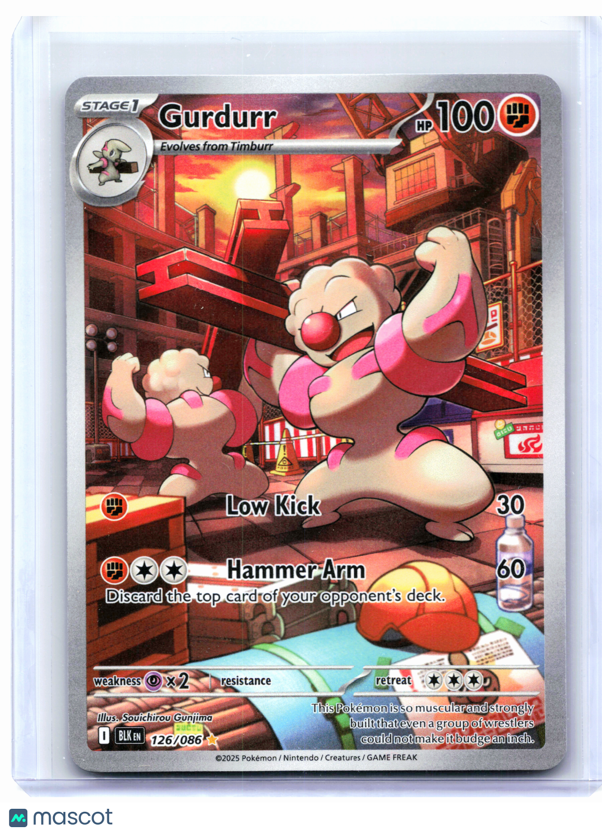 2025 Pokemon—Gurdurr #126/086 Black Bolt—Illustration Rare Holo [Lightly Played]
