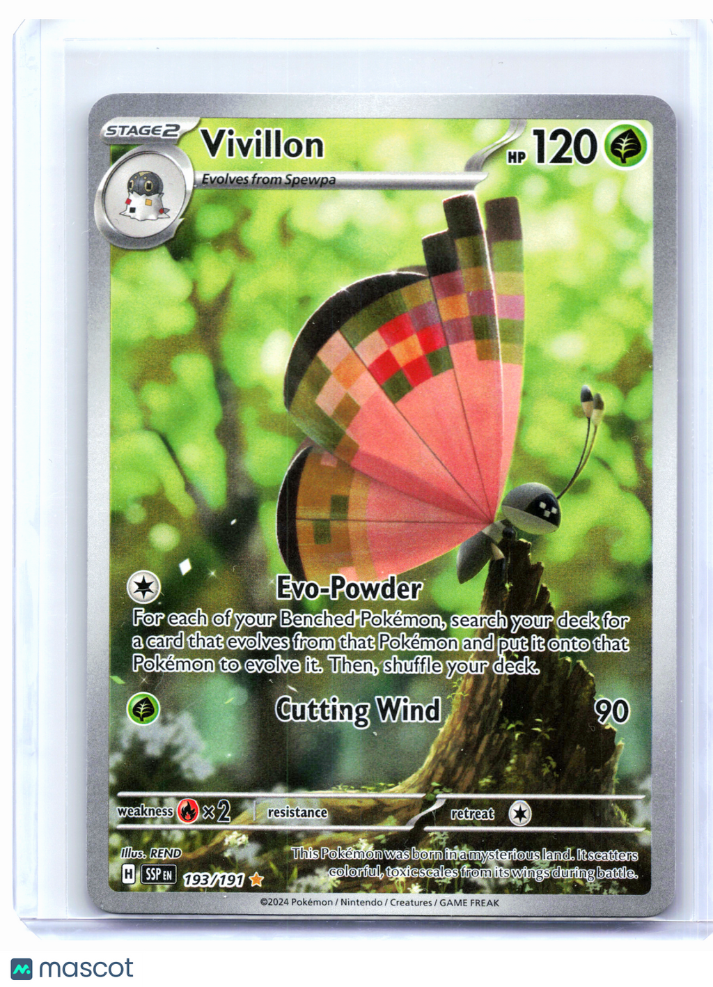 2024 Pokemon—Vivillon #193/191 Surging Sparks—Illustration Rare Holo
