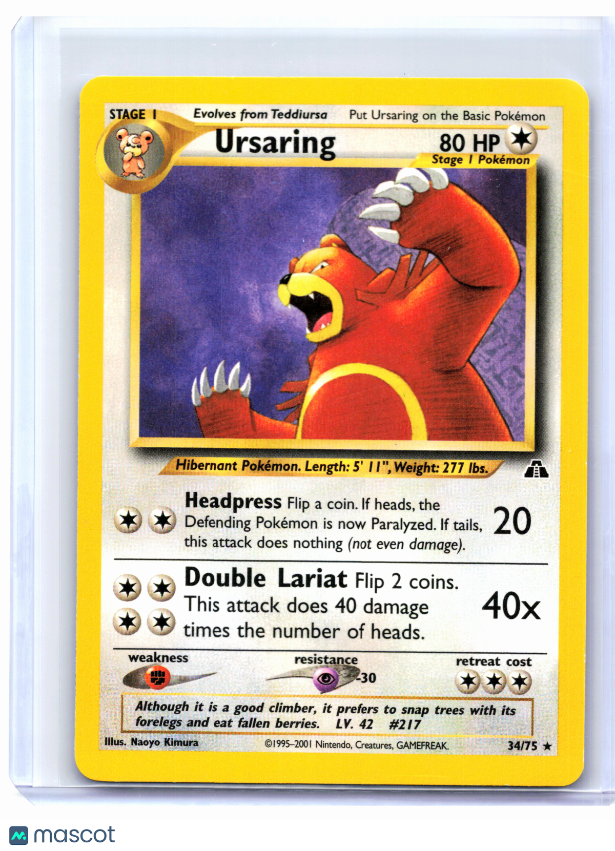 2001 Pokemon—Ursaring #34/75 Neo Discovery—Rare Nonholo [Lightly Played]