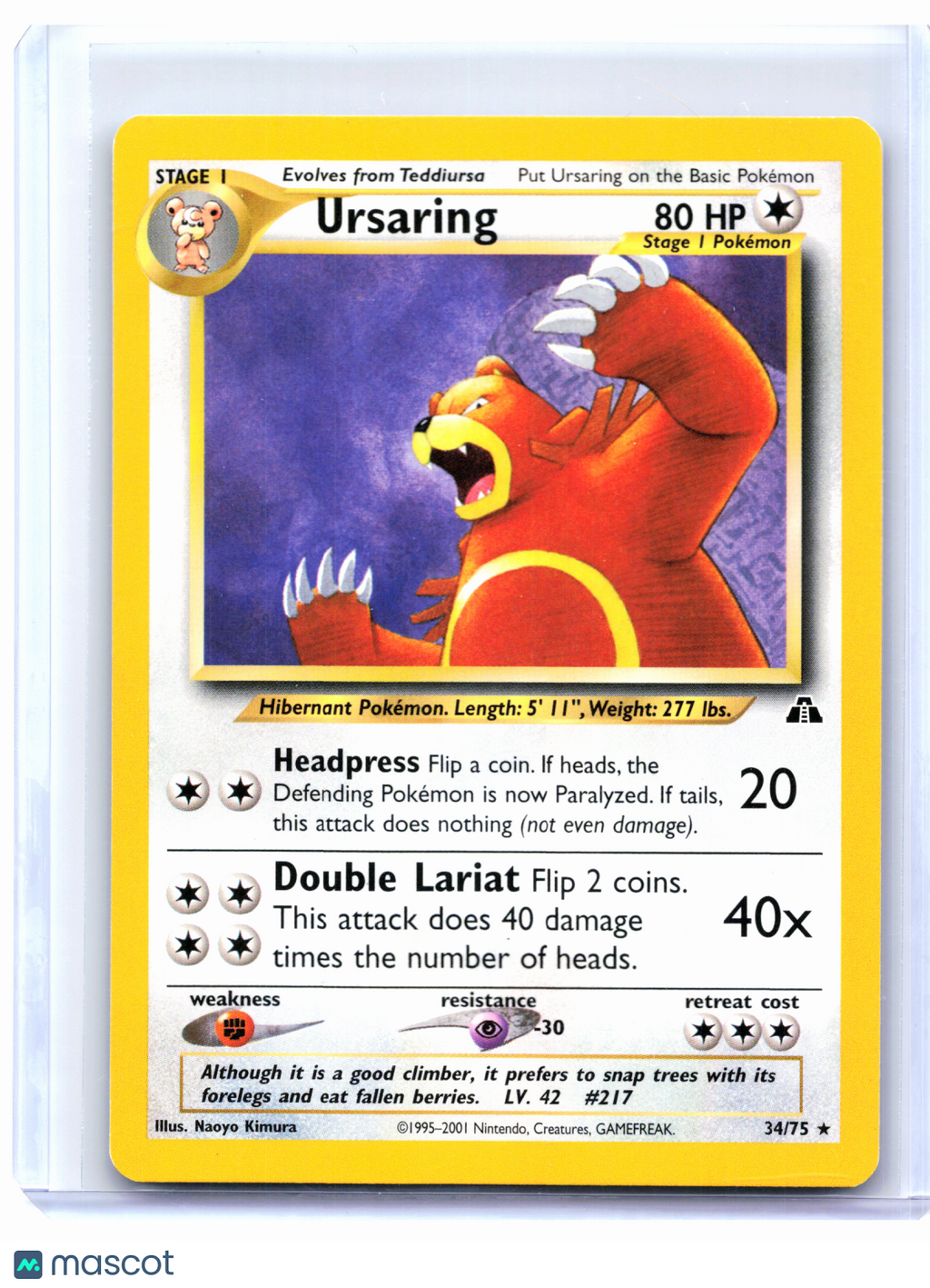 2001 Pokemon—Ursaring #34/75 Neo Discovery—Rare Nonholo [Lightly Played]
