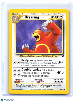 2001 Pokemon—Ursaring #34/75 Neo Discovery—Rare Nonholo [Lightly Played]